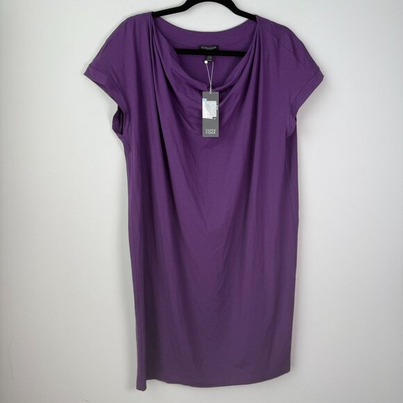 Eileen Fisher NWT Cap Sleeve Cowl Neck Tunic Dress Purple Size Large Petite - Picture 1 of 6